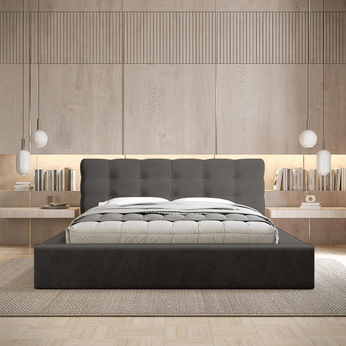 POLSTERBETT Antonio Stoff Ditra - Anthrazit, Holzwerkstoff/Textil (180/200cm) - Fun Möbel