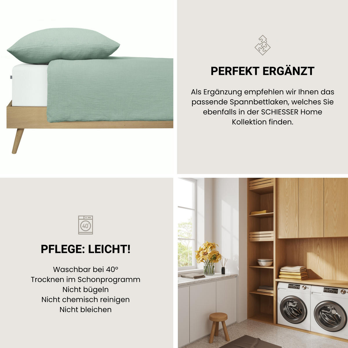 BETTWÄSCHESET Molly - Musselin - 2-teilig - 135 x 200 cm - Hellgrün - Hellgrün, Textil (135/200cm) - SCHIESSER