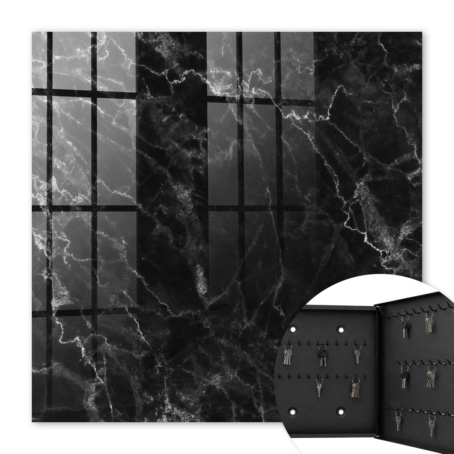 SCHLÜSSELBOX Schwarz 30x30 cm- Türöffnung nach rechts - Marmortiefe - Schwarz, Metall (30/30/5cm) - TULUP