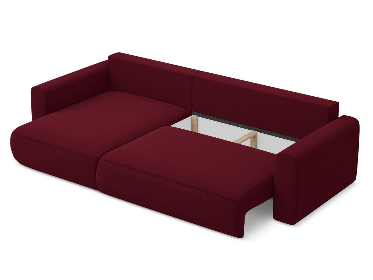 ECKSOFA mit Schlaffunktion Samt Stoff Rot - Bordeaux/Rot, Kunststoff/Textil (149/278cm) - Makamii