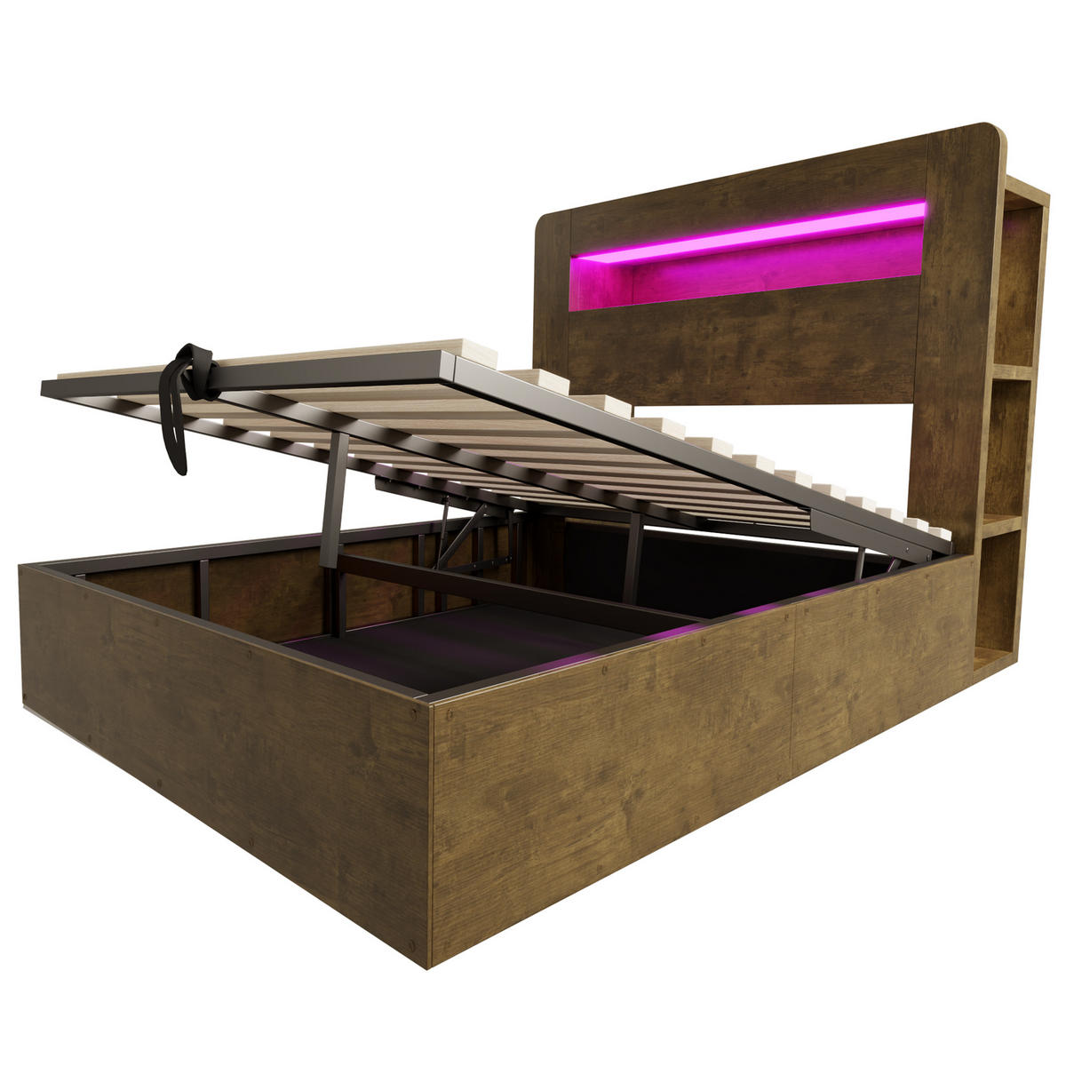 BETT mit Stauraum 140x200 cm Holz mit LED und Steckdosen - Birnbaumfarben, Holzwerkstoff (140/200cm) - Meubliv