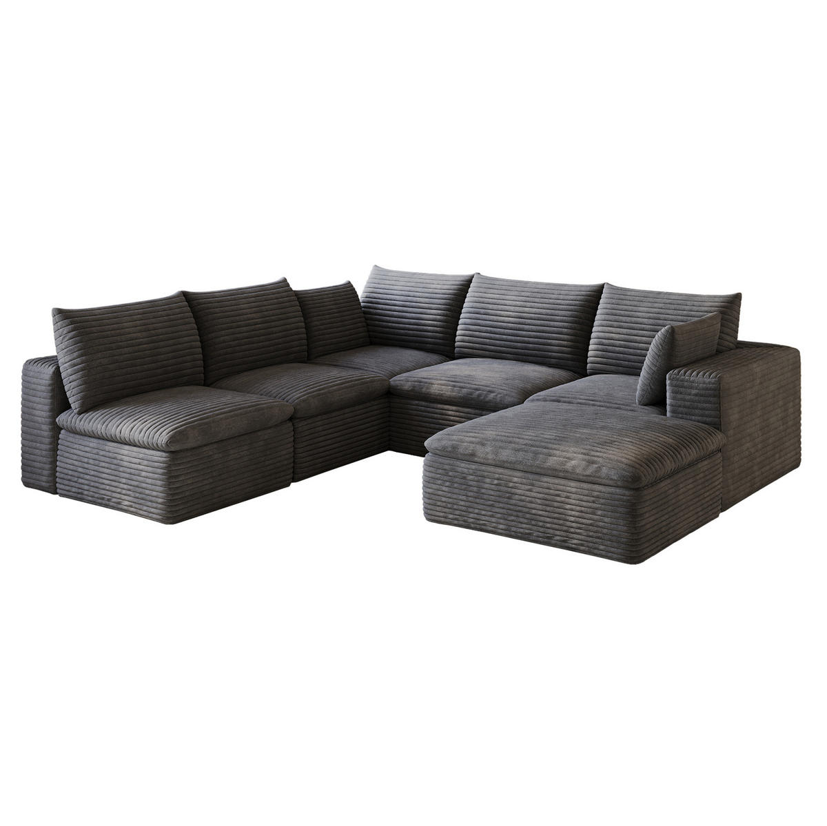 WOHNLANDSCHAFT aus Stoff 260x250 cm Dunkelgrau mit flexiblem Aufbau und weicher Schaumstoffpolsterung - Dunkelgrau, Textil (260/60/250cm) - Modfu
