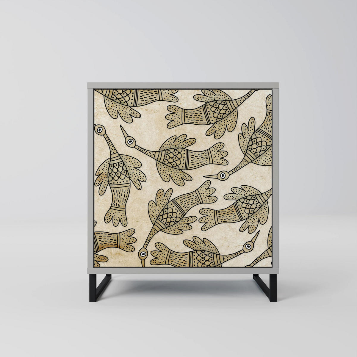 SIDEBOARD ALMONDINE SONGBIRD, Grau, 57,5x42x67,5 cm, Schwarze Metall-Rahmenfüße - Multicolor/Schwarz, Holzwerkstoff/Metall (57.5/67.5/42cm) - SpaceRebels