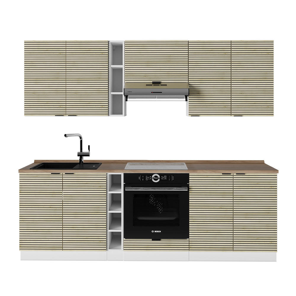 KÜCHENZEILE Fame-Line Eiche Paneel/Weiß 235 cm , AP Eiche - Hellbraun/Weiß, Holzwerkstoff (235/81.6/60cm) - Vicco