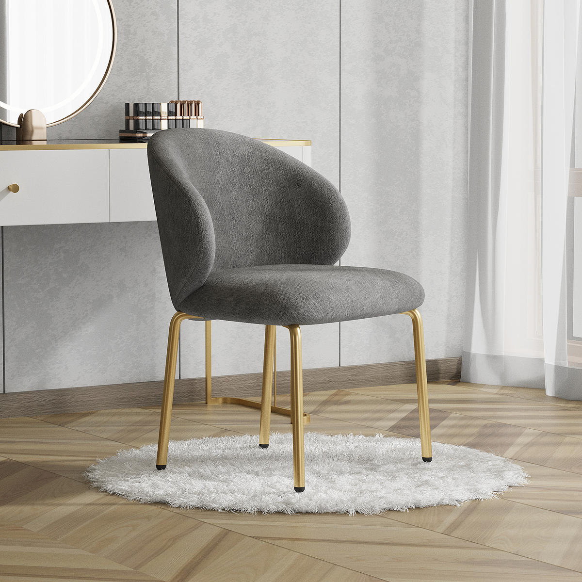 STUHLSET, 2 Esszimmerstühle, Chenille, Goldbeine, Grau - Grau, Textil (47.5/74/56cm) - FLIEKS