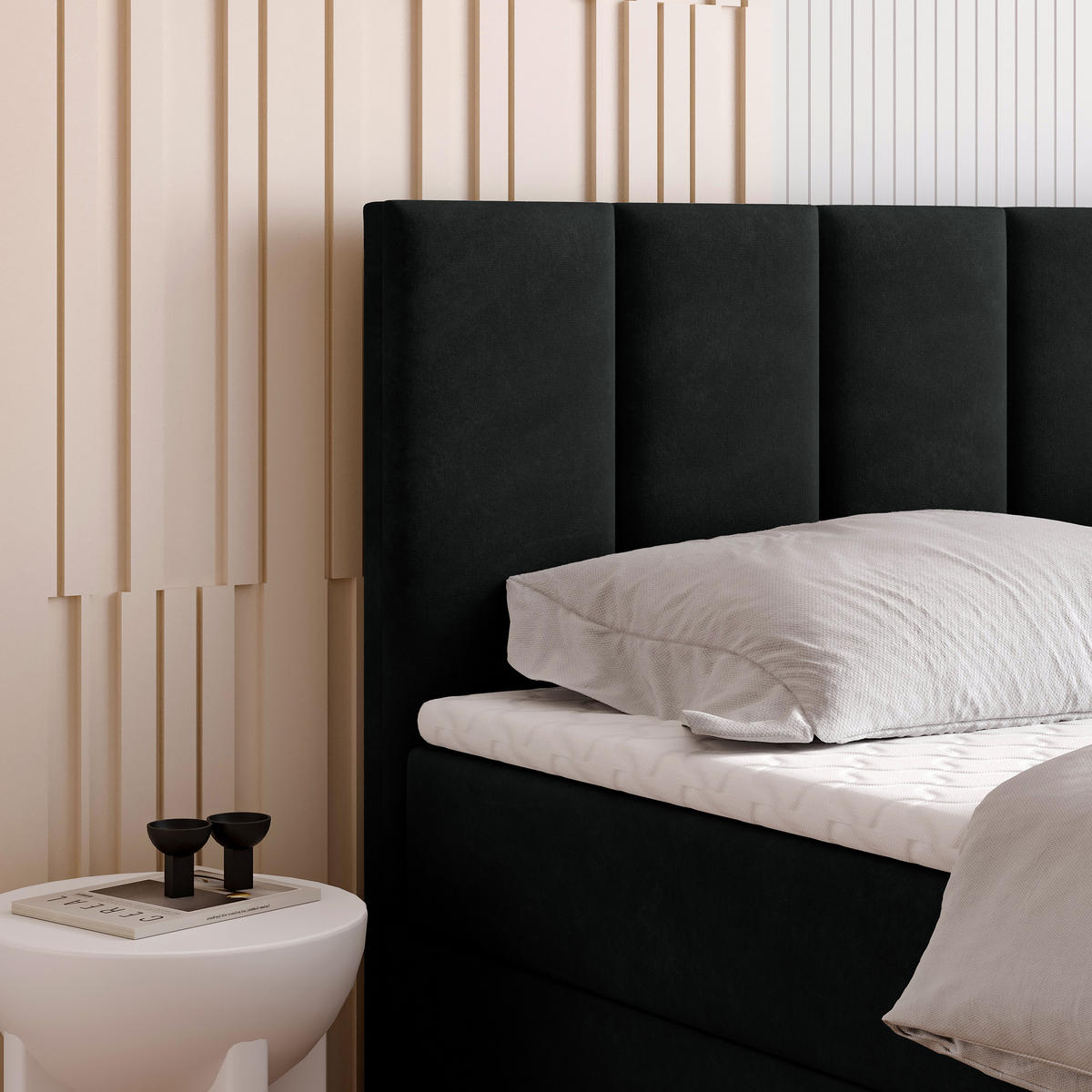 BOXBETT MERIL 140x200 cm mit Matratze und Topper - Schwarz - Schwarz, Holz (140/200cm) - MASSENO