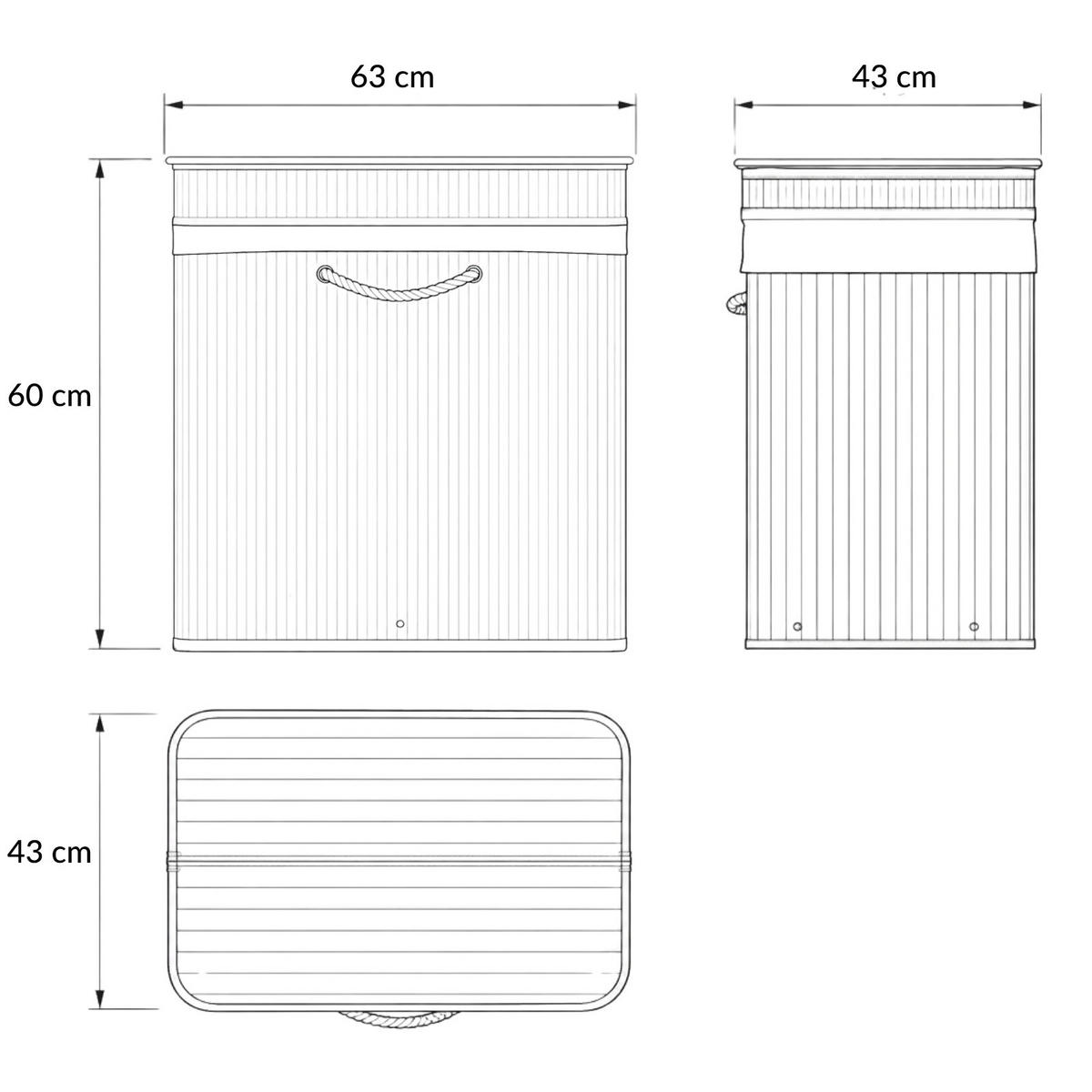 WÄSCHEKORB aus Bambus 63/43/60 cm - Weiß, Naturmaterialien (43/60/63cm) - NUXIO