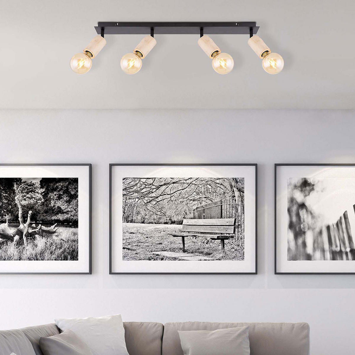 DECKENLEUCHTE Holz Schwarz Matt - Schwarz, Holz (80/10/18cm) - Globo Lighting