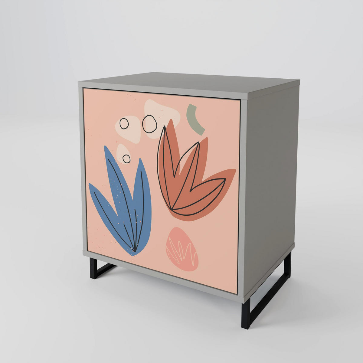 SIDEBOARD PASTEL DESTINY, Grau, 57,5x42x70,5 cm, Schwarze Metall-Sternfüße - Multicolor/Schwarz, Holzwerkstoff/Metall (57.5/70.5/42cm) - SpaceRebels