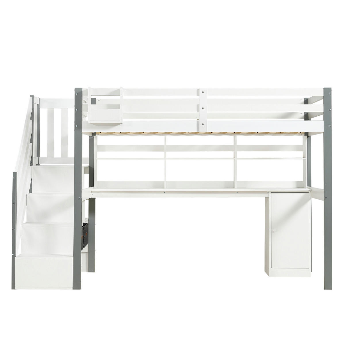 HOCHBETT 90/200 cm mit Schreibtisch und Stauraumtreppe in Weiß/Grau - Weiß, Holz (90/200cm) - BEAOK