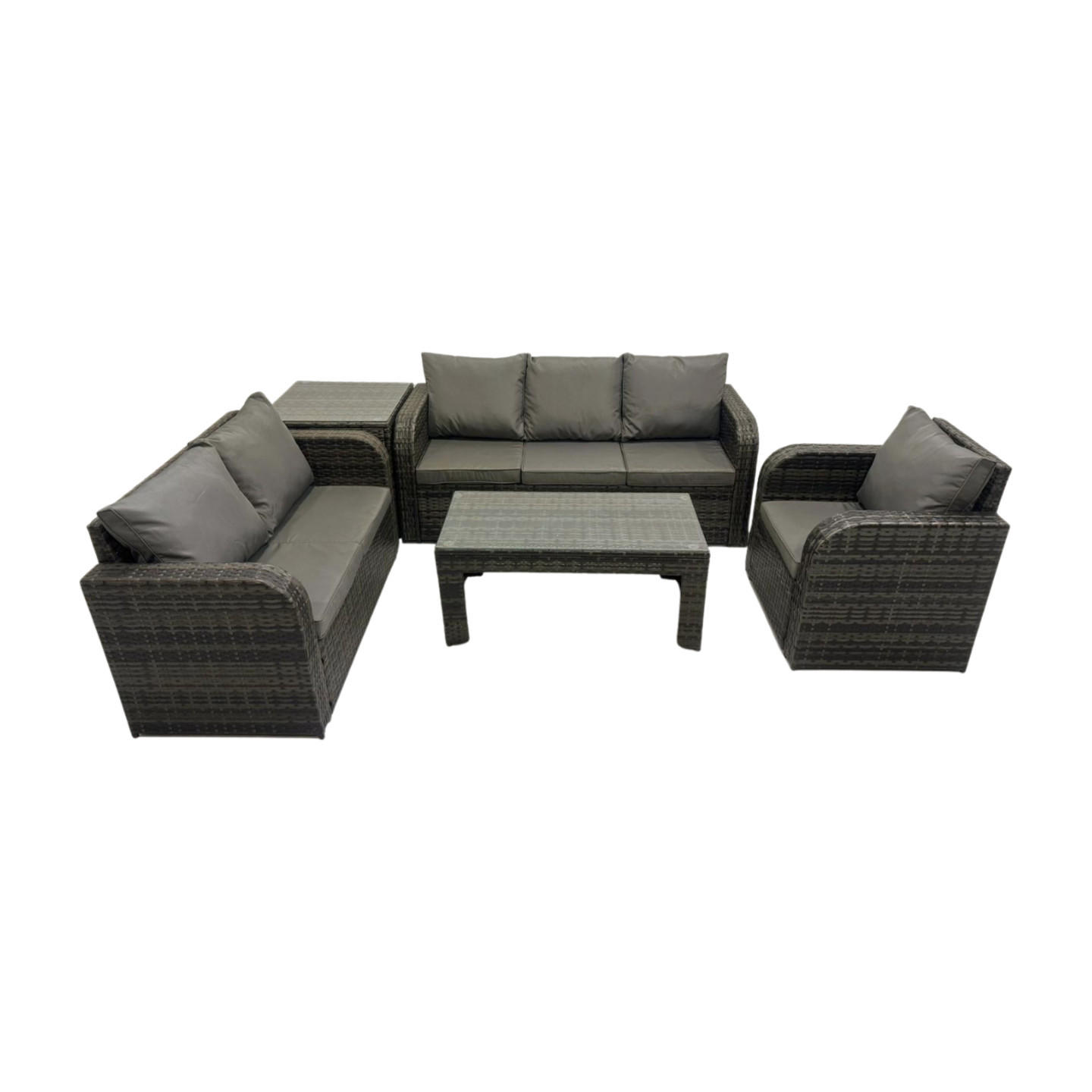 GARTENSOFA SET mit rechteckigem COUCHTISCH Polyrattan 6-Sitzer Dunkelgrau - Dunkelgrau/Grau, Glas/Kunststoff - Fimous