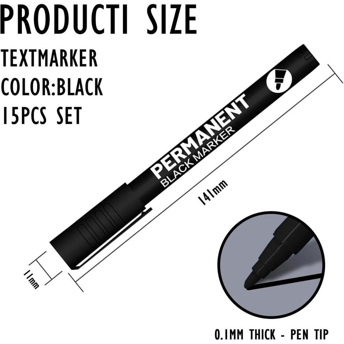 ACRYLSTIFTE 15-teiliges Set Schwarz 1mm Rundspitze - Schwarz, Kunststoff (1.1/1.1/14.1cm)