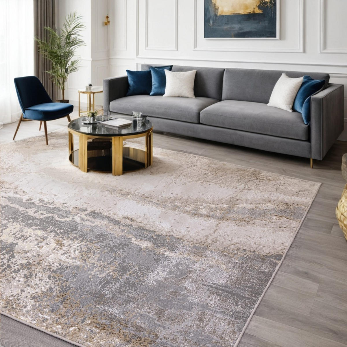 TEPPICH Velours abstrakt Marmoroptik hochglänzend pflegeleicht COMO-Colico, Silbergrau 200x290 cm - Silberfarben, Textil (200/290cm) - KADIMA DESIGN