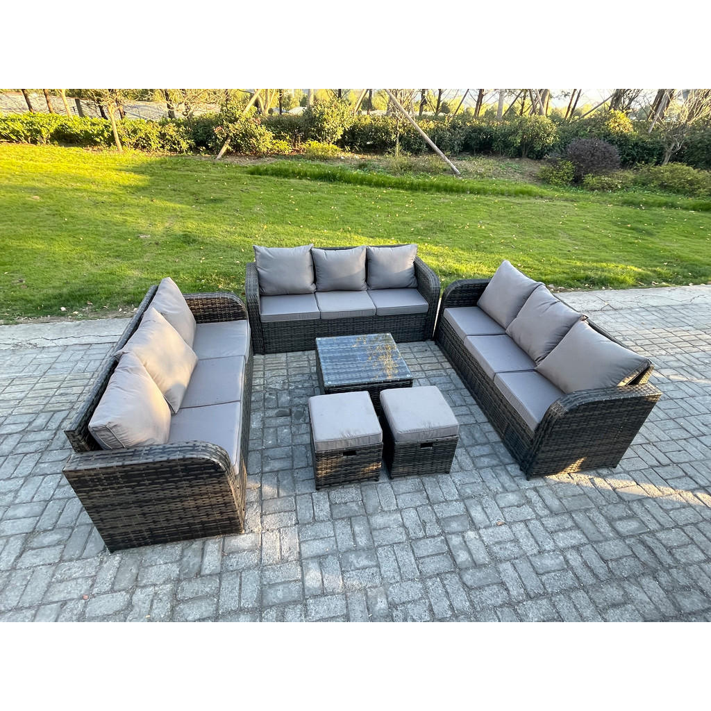 Thumbnail - Fimous Gartenmöbelgarnitur, Dunkelgrau, Metall, Kunststoff, Glas, 11-Sitzer, Füllung: Schaumstoff, quadratisch, Loungemö...