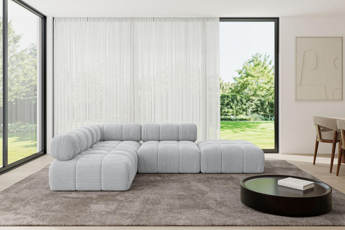ECKSOFA modulares Sofa Favio-L1 - 285x190x70 cm Grau Cord - Grau, Holzwerkstoff/Textil (285/190cm) - ALTDECOR