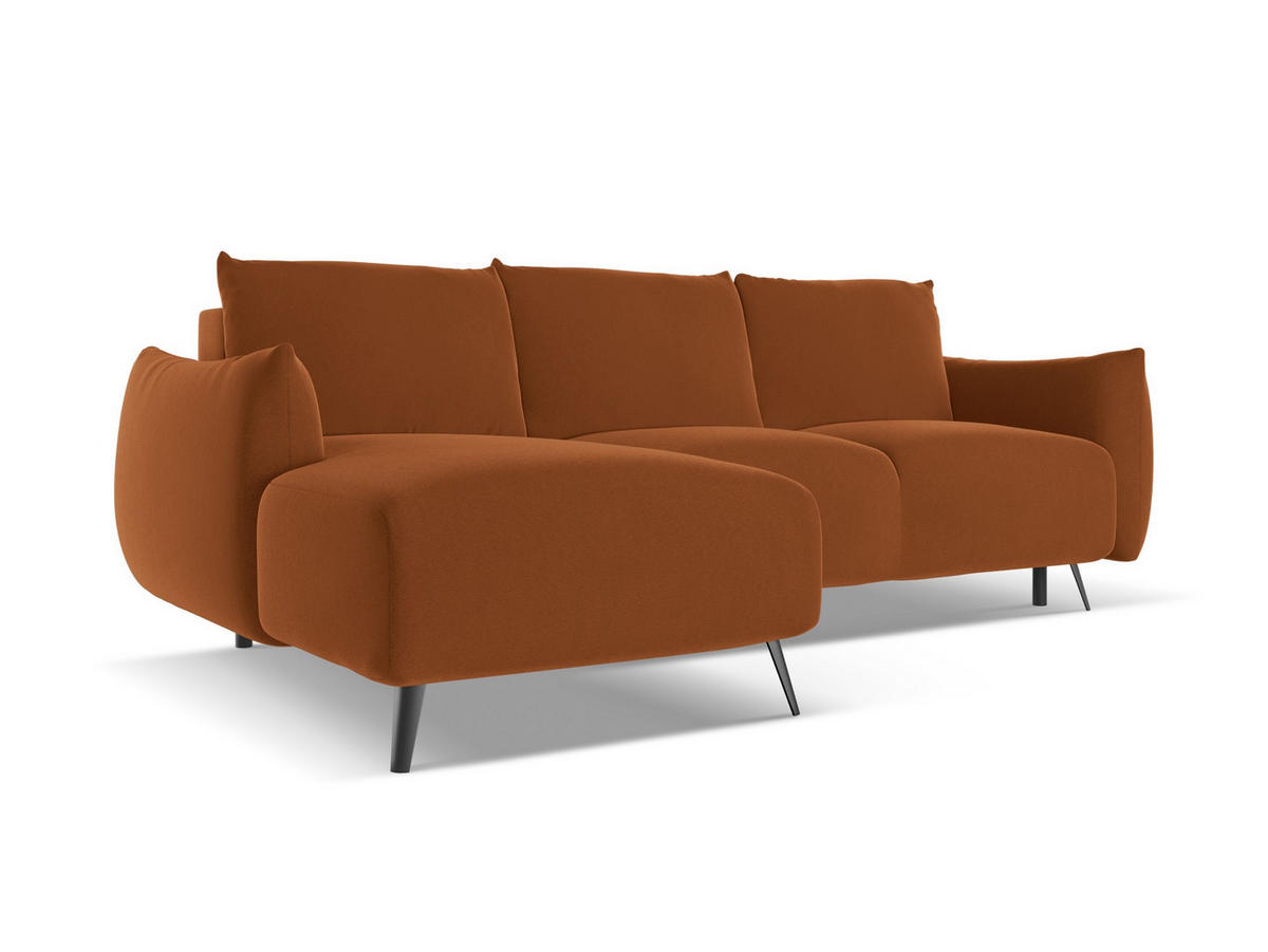 ECKSOFA mit Schlaffunktion Samt Stoff Orange - Terra cotta/Schwarz, Textil/Metall (162/242cm) - Makamii