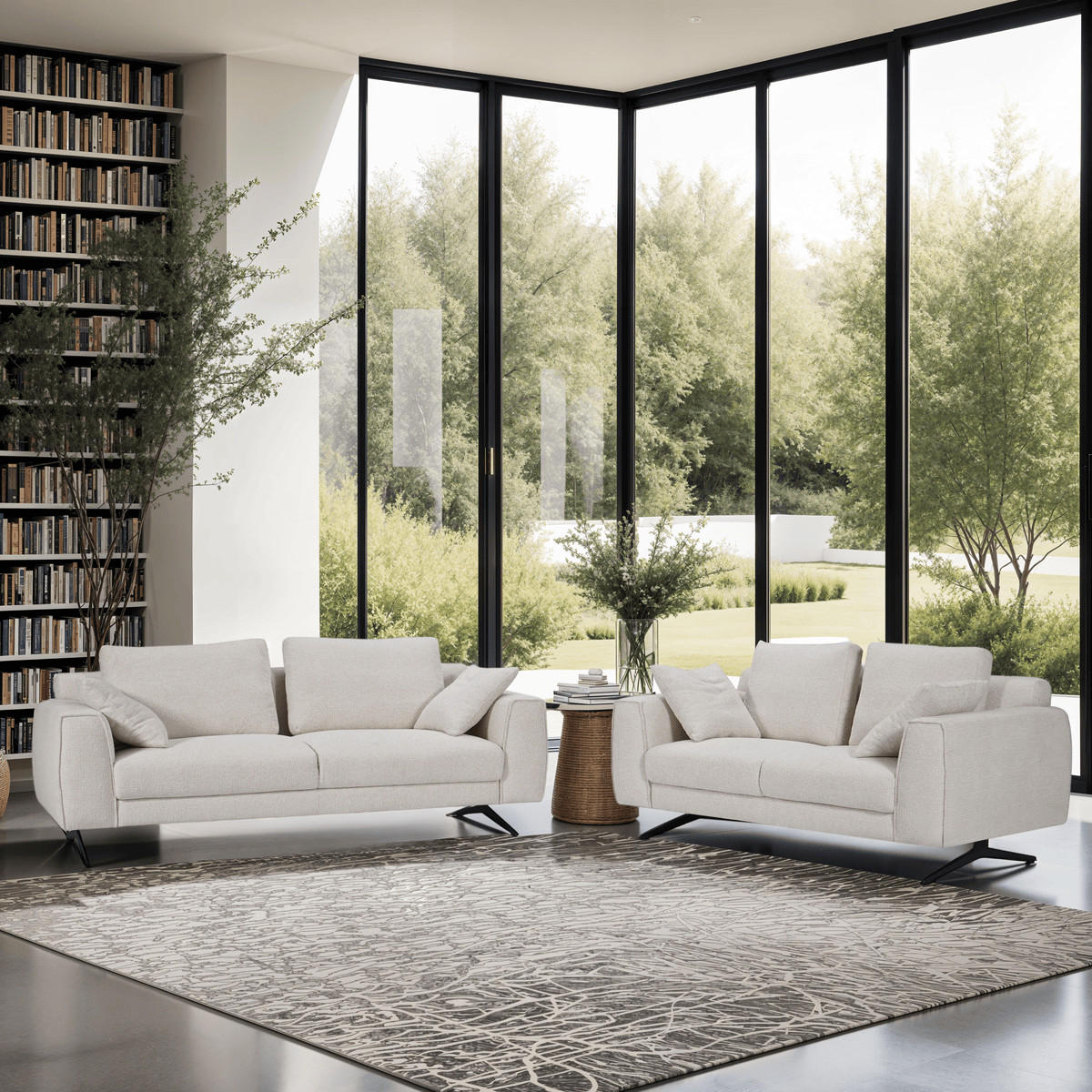 DREISITZER-SOFA Webstoff Beige - Beige/Schwarz, Textil/Metall (217/84/92cm) - Furnhouse