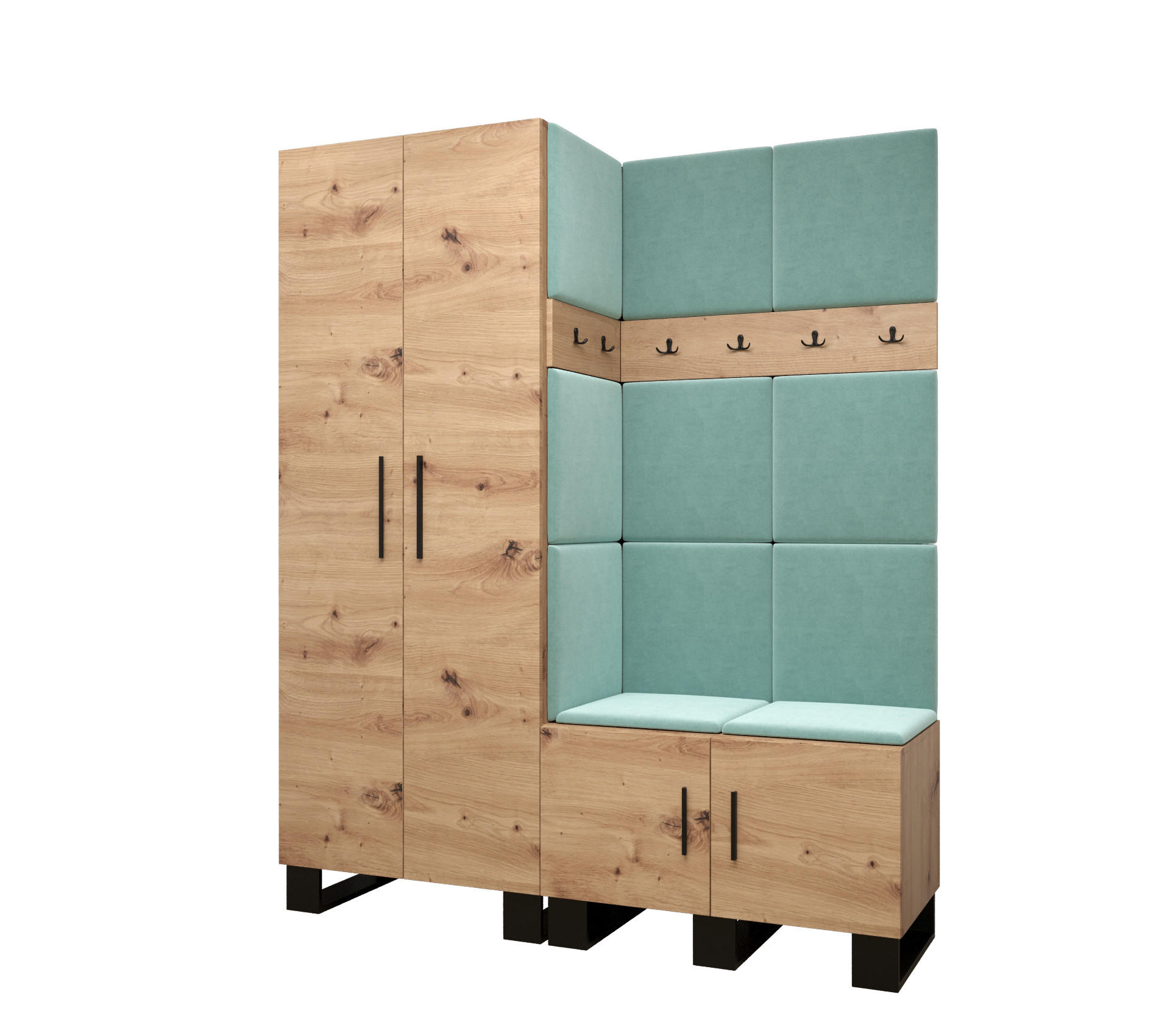 Abiks Möbel Garderoben-Set Eiche Artisan, Mintgrün 158x196x45.6 cm