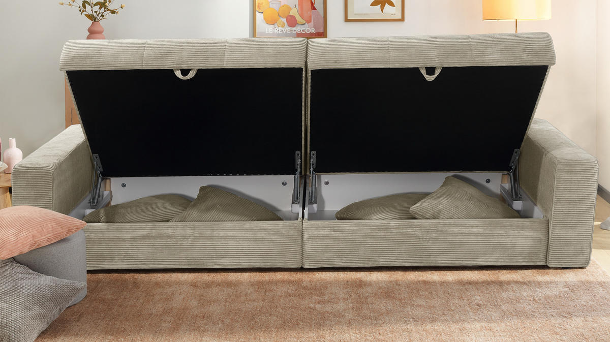 BIG-SOFA mit 2 Bettkästen, viel Stauraum, B274/T113/H84 cm, Liegefläche 103x241 cm, Cord Beige Grau / 15263 - Greige/Beige, Kunststoff/Textil (284/84/113cm) - luma-home