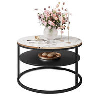 COUCHTISCH COREIL MARMUR mit Ablage Schwarz / Carrara Marmor - Schwarz/Weiß, Holzwerkstoff (70/70/49cm) - Lookway