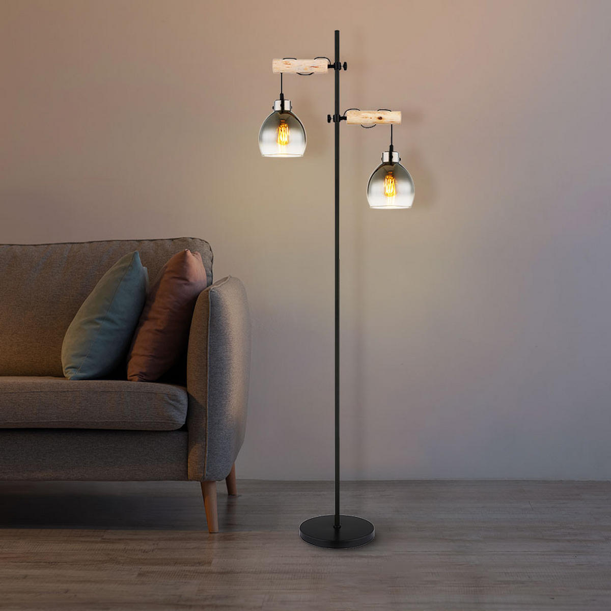 LED STEHLEUCHTE Holz Braun Schwarz - Braun, Holz (48/25/168cm) - Globo Lighting