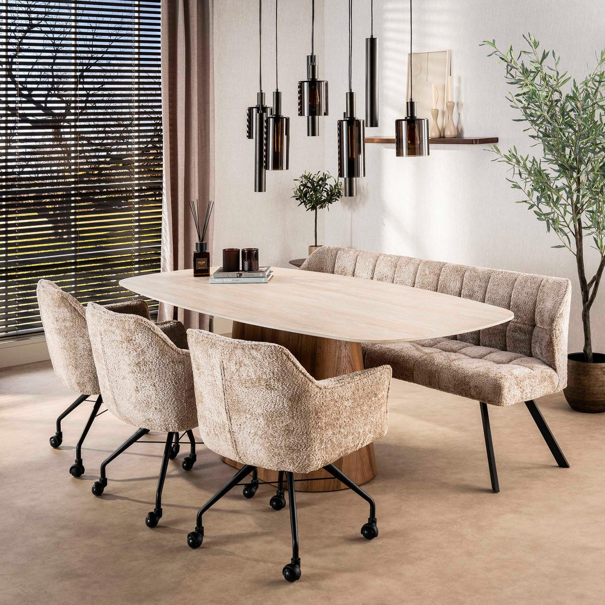 ESSZIMMERTISCH Centro 89D 105/215/77 cm - Beige, Keramik (105/215/77cm) - Hoyz Collection