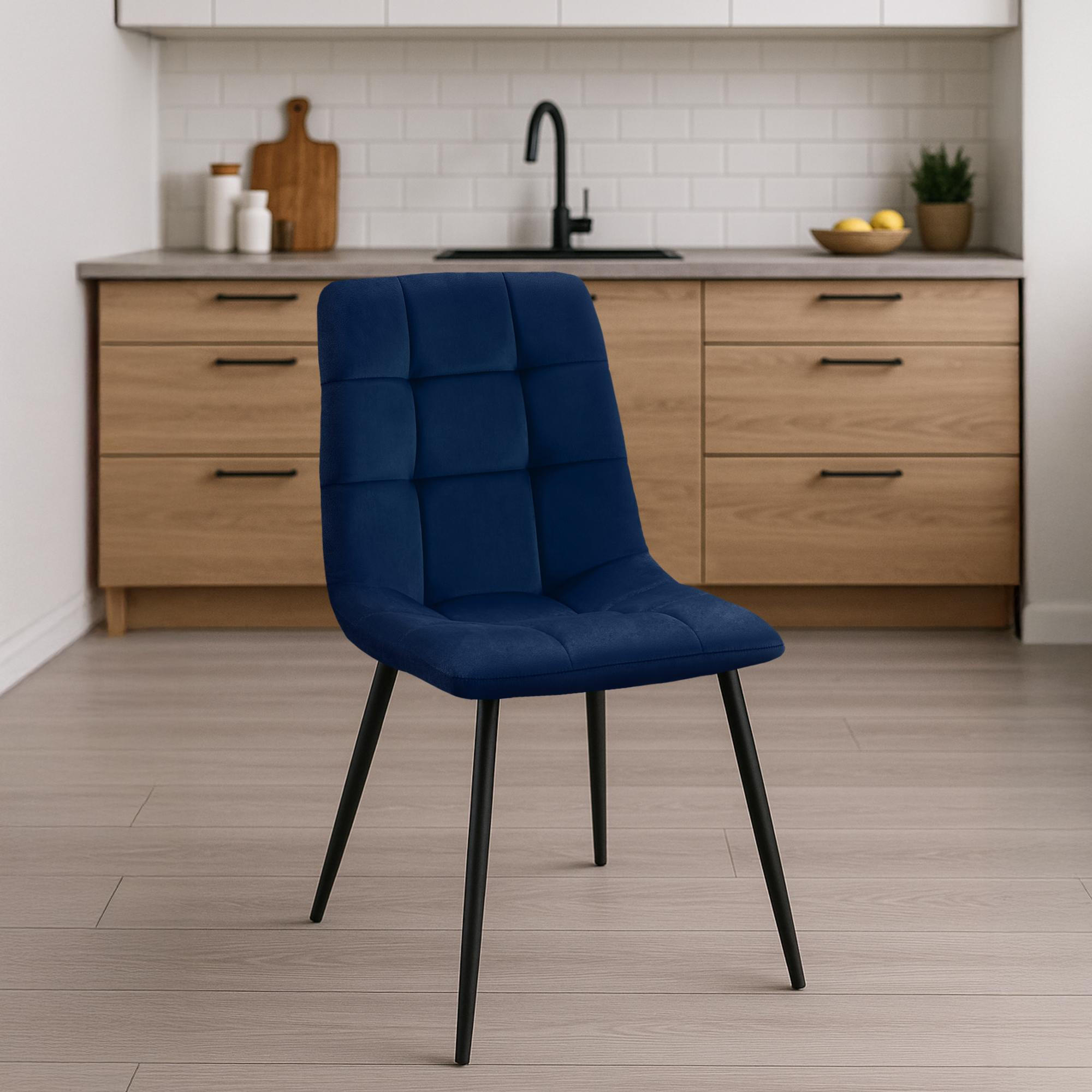 STUHL Samt Dunkelblau - Schwarz/Dunkelblau, Textil/Metall (45/84/55cm) - CLP