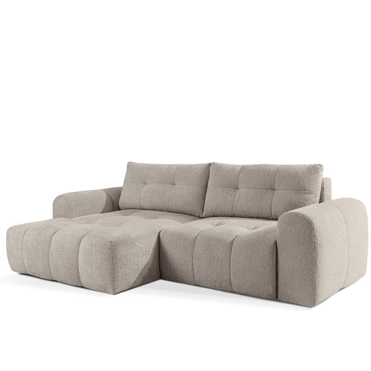 ECKSOFA MIT HOCKER RAVIA, Bouclé, Grau - Grau, Holz/Textil (96/50cm) - KONSIMO®