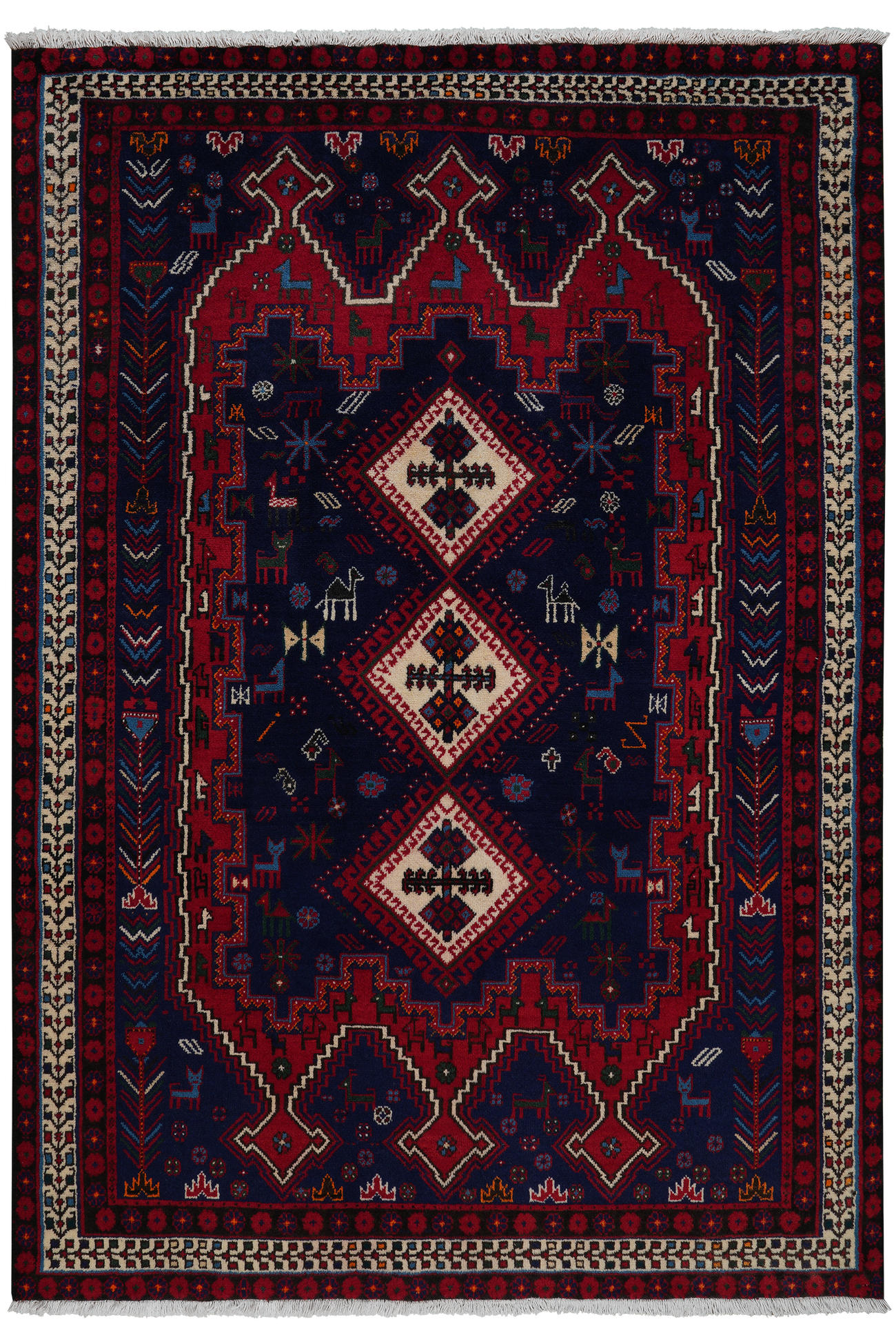 TEPPICH Afshar Blau 195/135 cm Schurwolle - Blau, Textil (135/195cm) - Looma