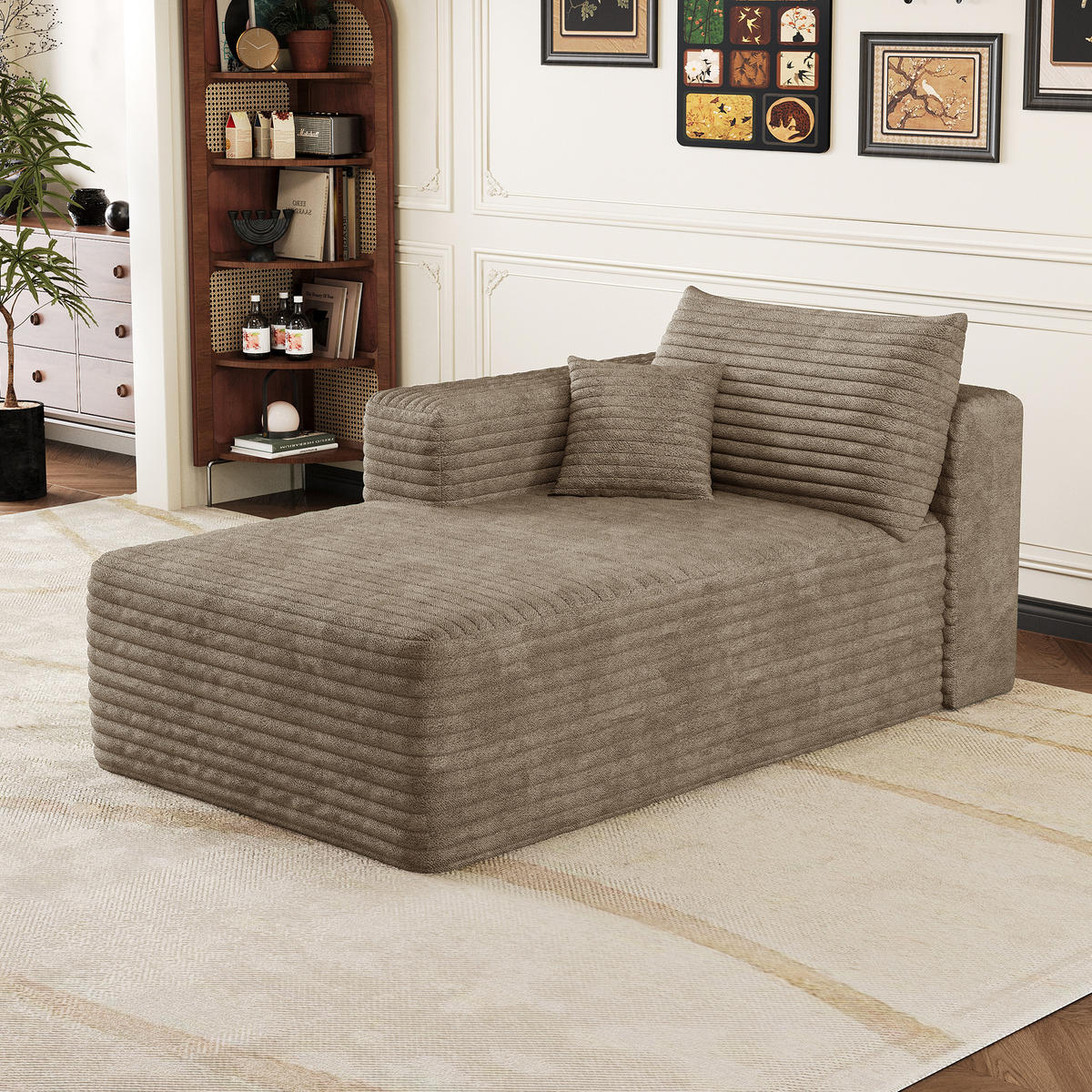 RÉCAMIERE DE-34736 rechte Chaiselongue mit Corduroy Kamel - Sandfarben, Textil (90/58/151cm) - ComfortXL