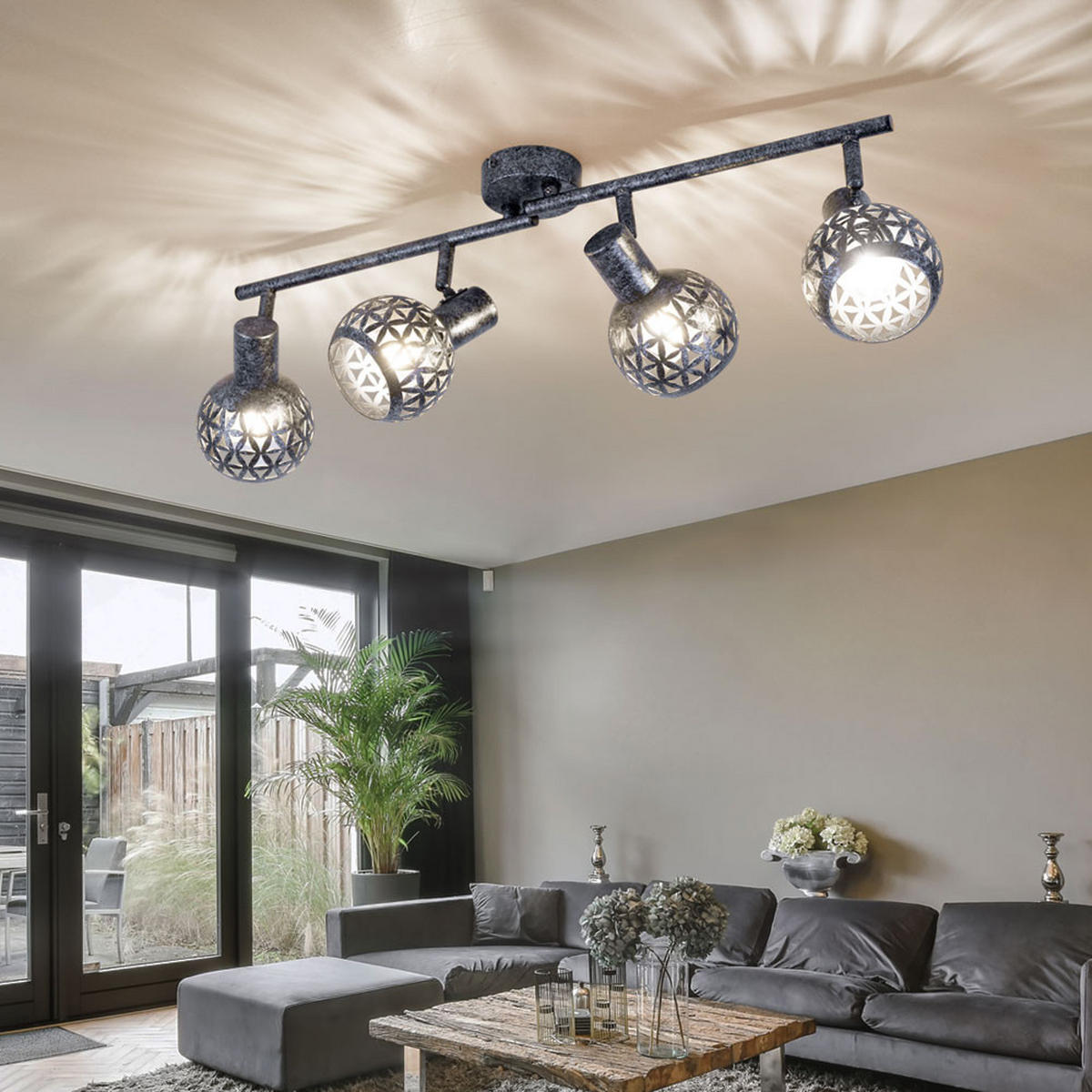 DECKENLEUCHTE Metall Grau antik LELA - Grau, Metall (75.2/10/20.5cm) - Globo Lighting