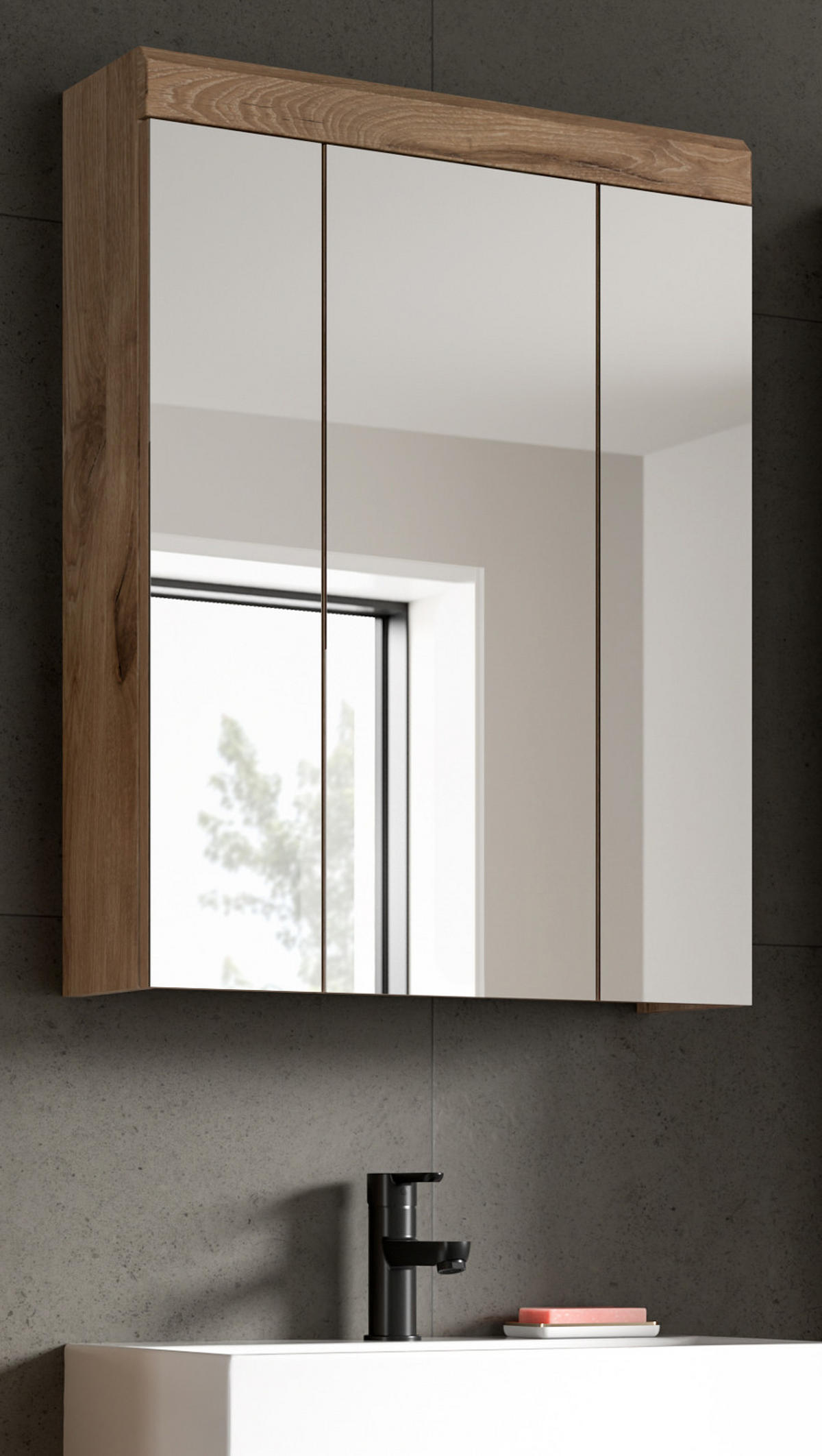 SPIEGELSCHRANK Eiche 60 cm, Badschrank 3-türig - Eichefarben, Glas/Holzwerkstoff (60/79/18cm) - Inn.Furn