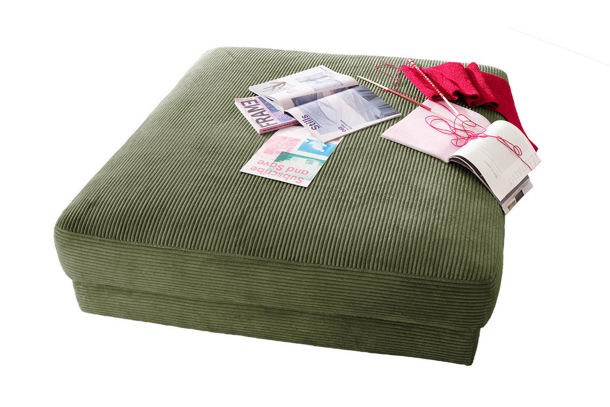 BIG HOCKER MADELINE Grün Cord - Grün, Textil (120/43/120cm) - KAWOLA