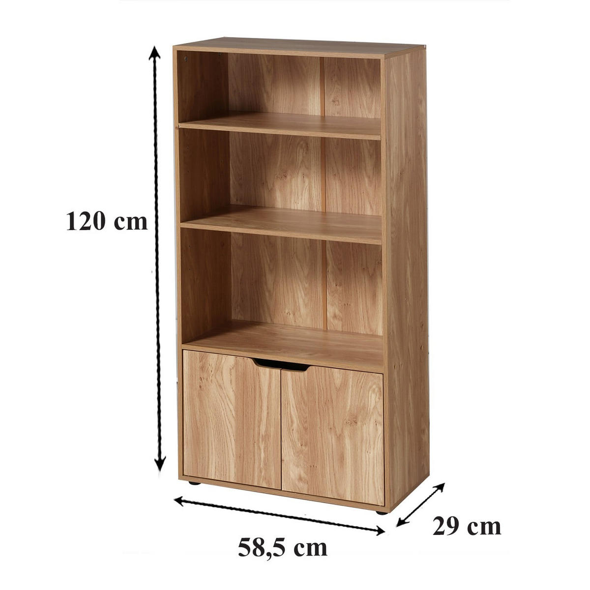 REGAL 3 Ebenen und 2 Türen Stauraum modu 29/120/58,5 cm - Eichefarben, Holzwerkstoff (58.5/120/35cm) - Calicosy