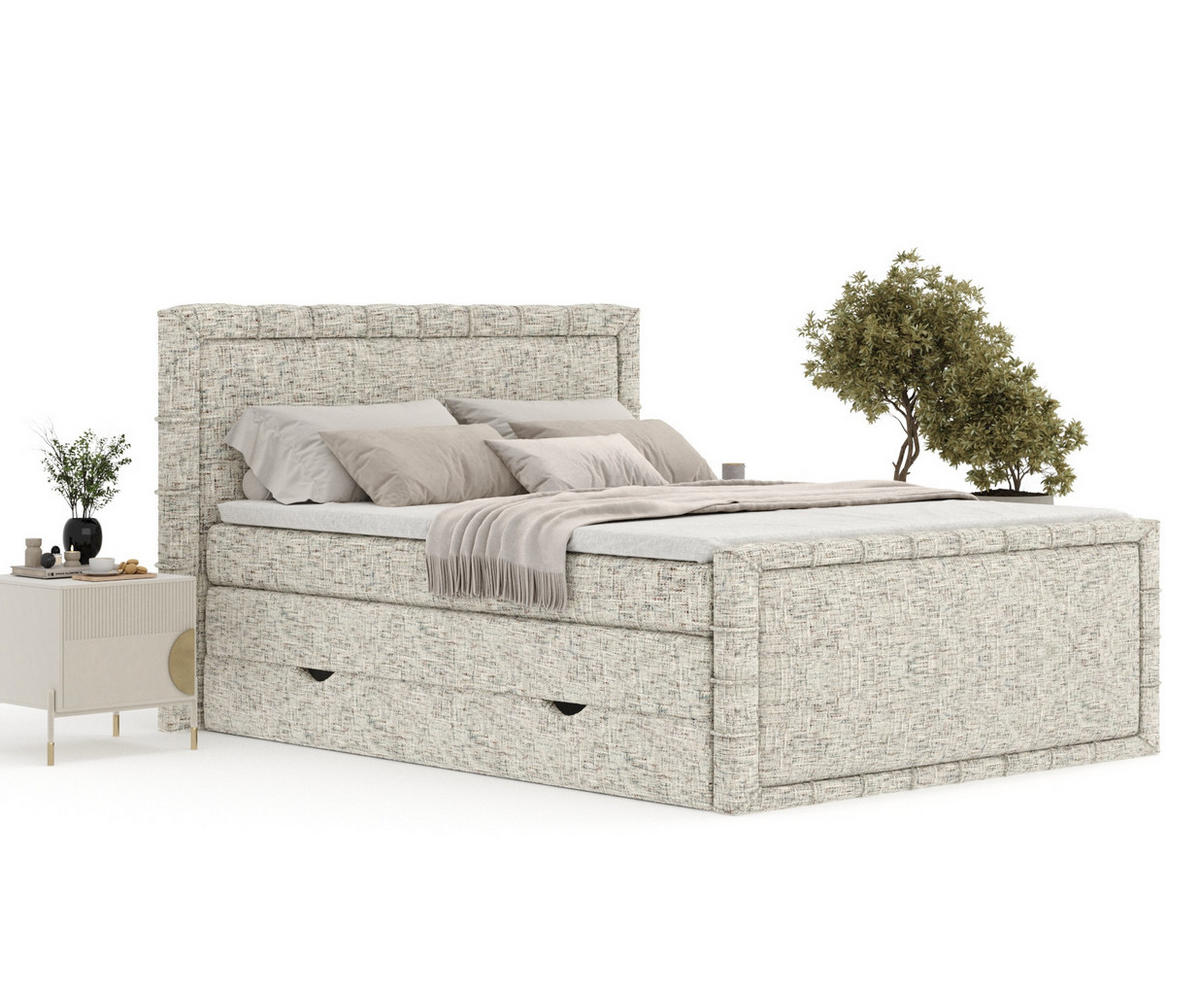 BOXBETT Estelle Beige 140/200 cm im Webstoff - Beige/Schwarz, Holz/Holzwerkstoff (140/200cm) - Maison de Reve