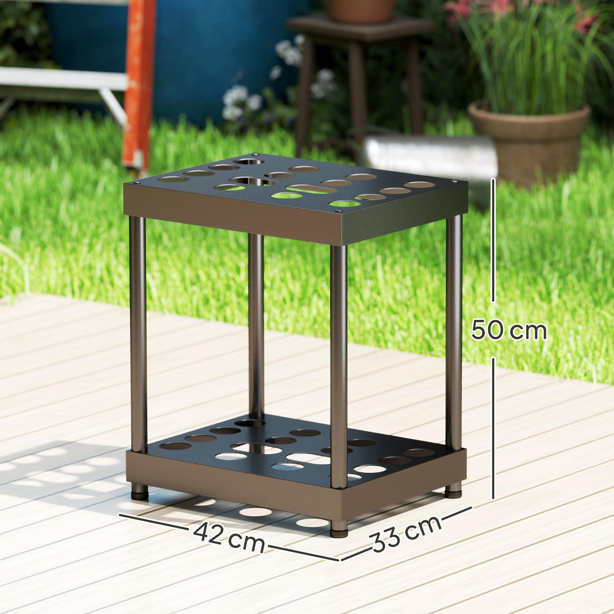 GARTENREGAL DE-13806 2-stöckig für 16 Werkzeuge Schwarz - Schwarz, Metall (33/50/42cm) - ComfortXL