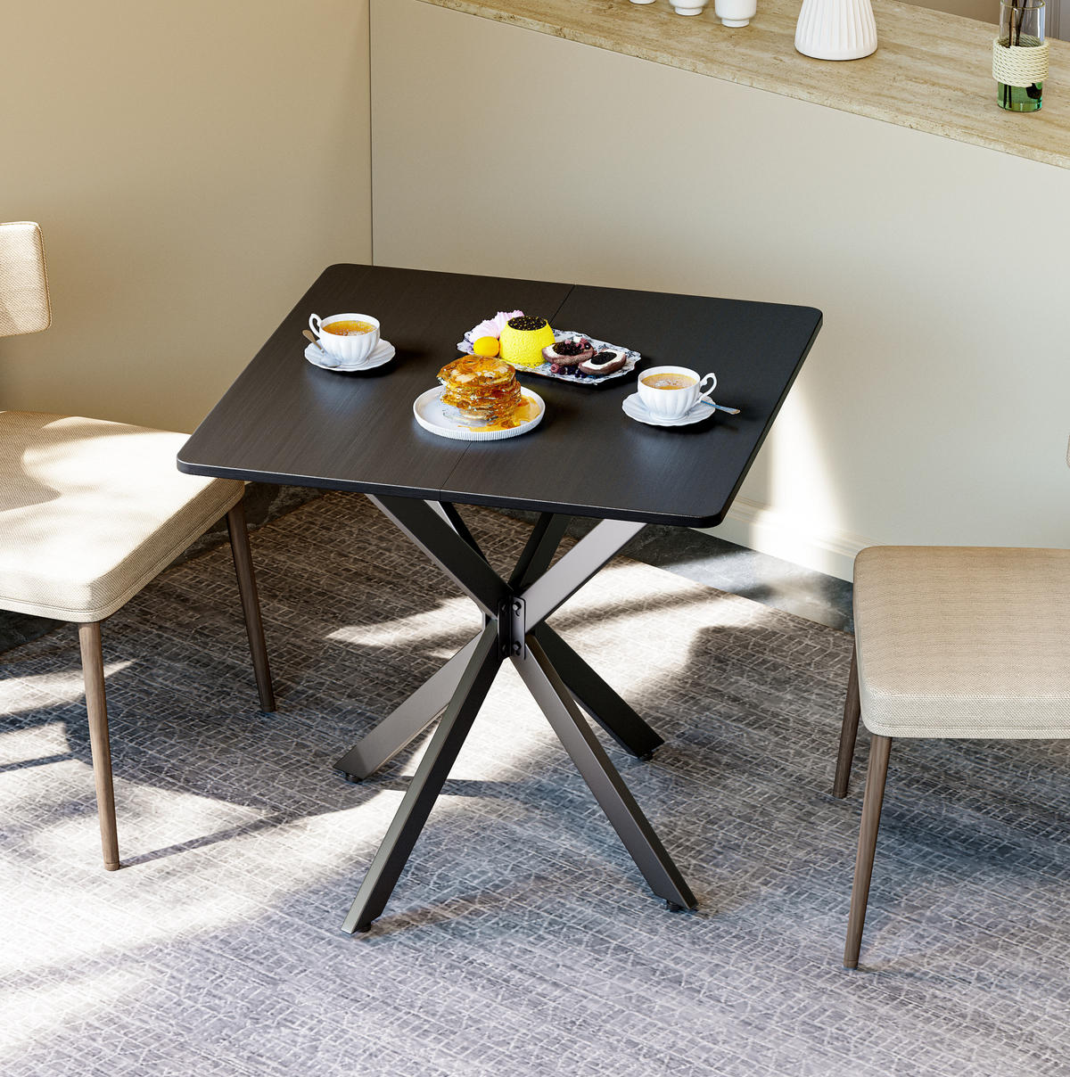 BEISTELLTISCH aus Eisen und Spanplatte 80x80x75 cm Schwarz mit höhenverstellbaren Füßen und stabilem X-Gestell - Schwarz, Holzwerkstoff (80/80/75cm) - Modfu