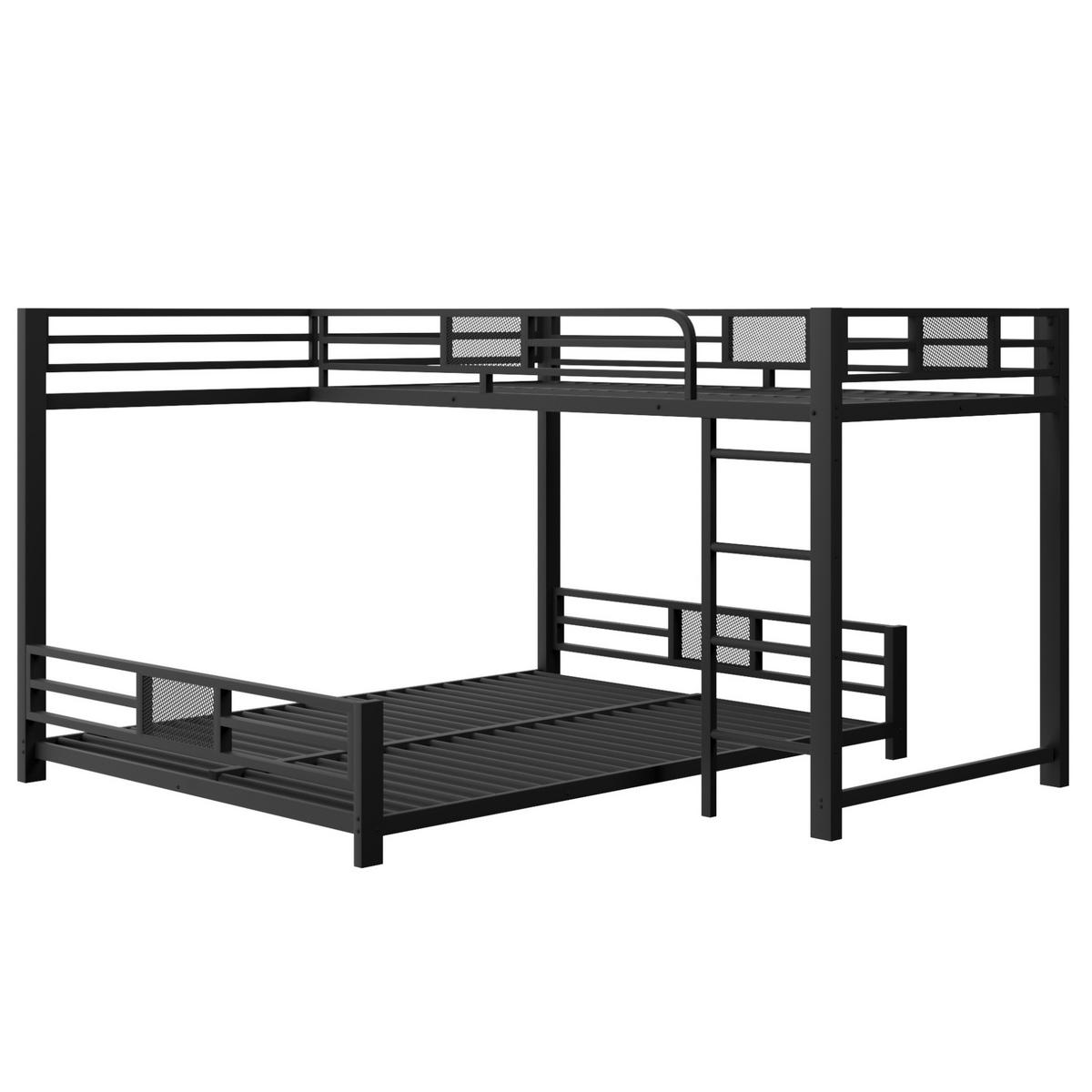 ETAGENBETT 90/200 über 140/200 cm aus Metall in Schwarz, L-Form - Schwarz, Metall (140/200cm) - Flora Grace