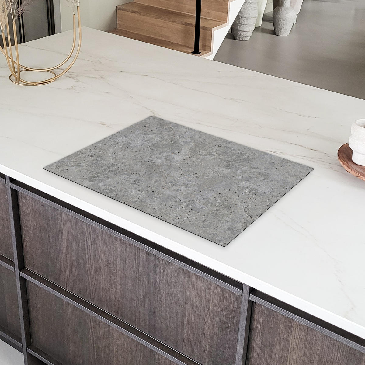 HERDABDECKPLATTE Beton - Schiefer - Grau - Struktur aus Beton Herdabdeckung Induktionsfeld 75x52 cm - Hellgrau, Kunststoff (75/52/0.2cm) - MuchoWow