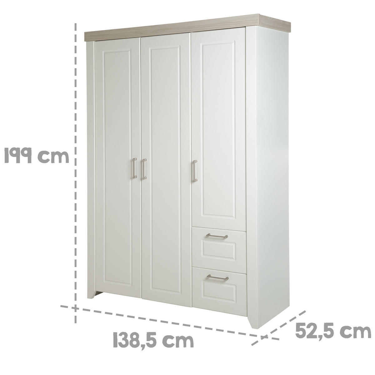 KLEIDERSCHRANK Felicia - Weiß, Holzwerkstoff/Metall (138.5/199/52.5cm) - Roba
