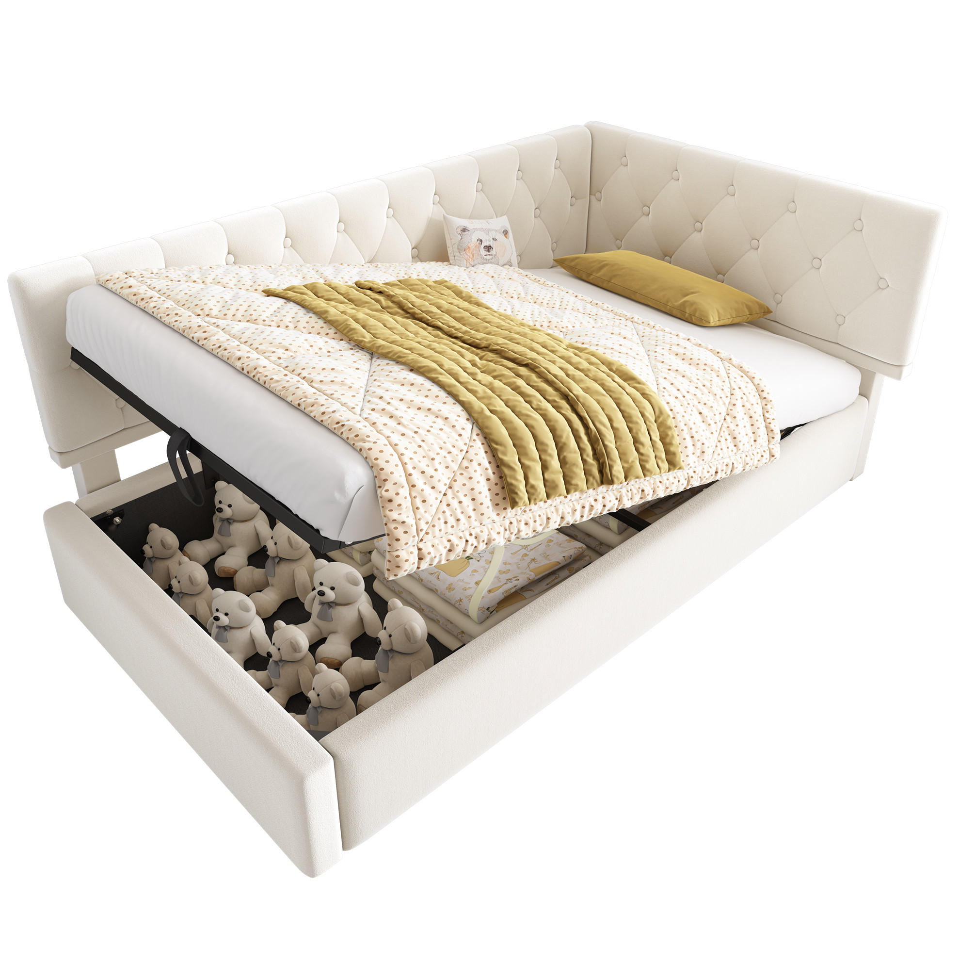 POLSTERBETT 90/200 cm aus Samt mit Bettkasten in Beige - Beige, Textil (90/200cm) - Flora Grace