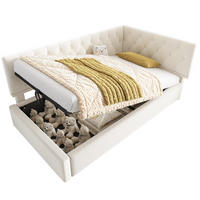 POLSTERBETT 90/200 cm aus Samt mit Bettkasten in Beige - Beige, Textil (90/200cm) - Flora Grace