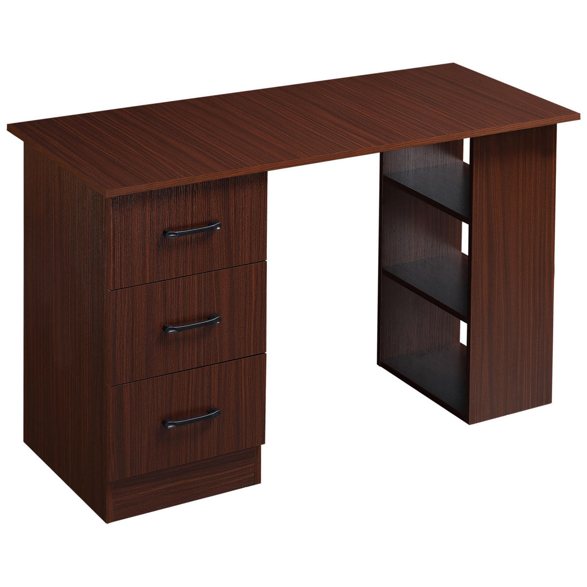 SCHREIBTISCH Nussbaumoptik mit 3 Schubladen und 3 Regalfächern 120/49/72 cm - Walnussfarben, Holzwerkstoff (49/120/72cm) - PANGIVO