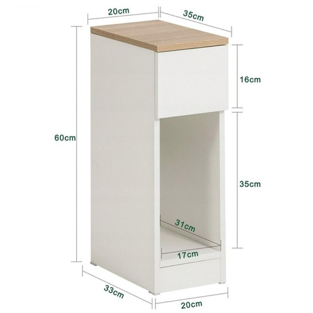 NACHTTISCH, weiß 20/33/60 cm - Weiß, Holzwerkstoff (20/60/33cm)