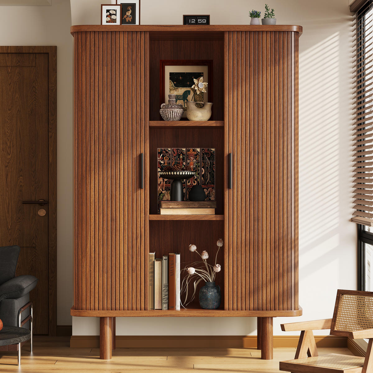 HIGHBOARD DE-38497 110/40/160 cm mit Rollladentür und geriffelter Front Dunkelbraun - Dunkelbraun, Holzwerkstoff (110/160/40cm) - ComfortXL