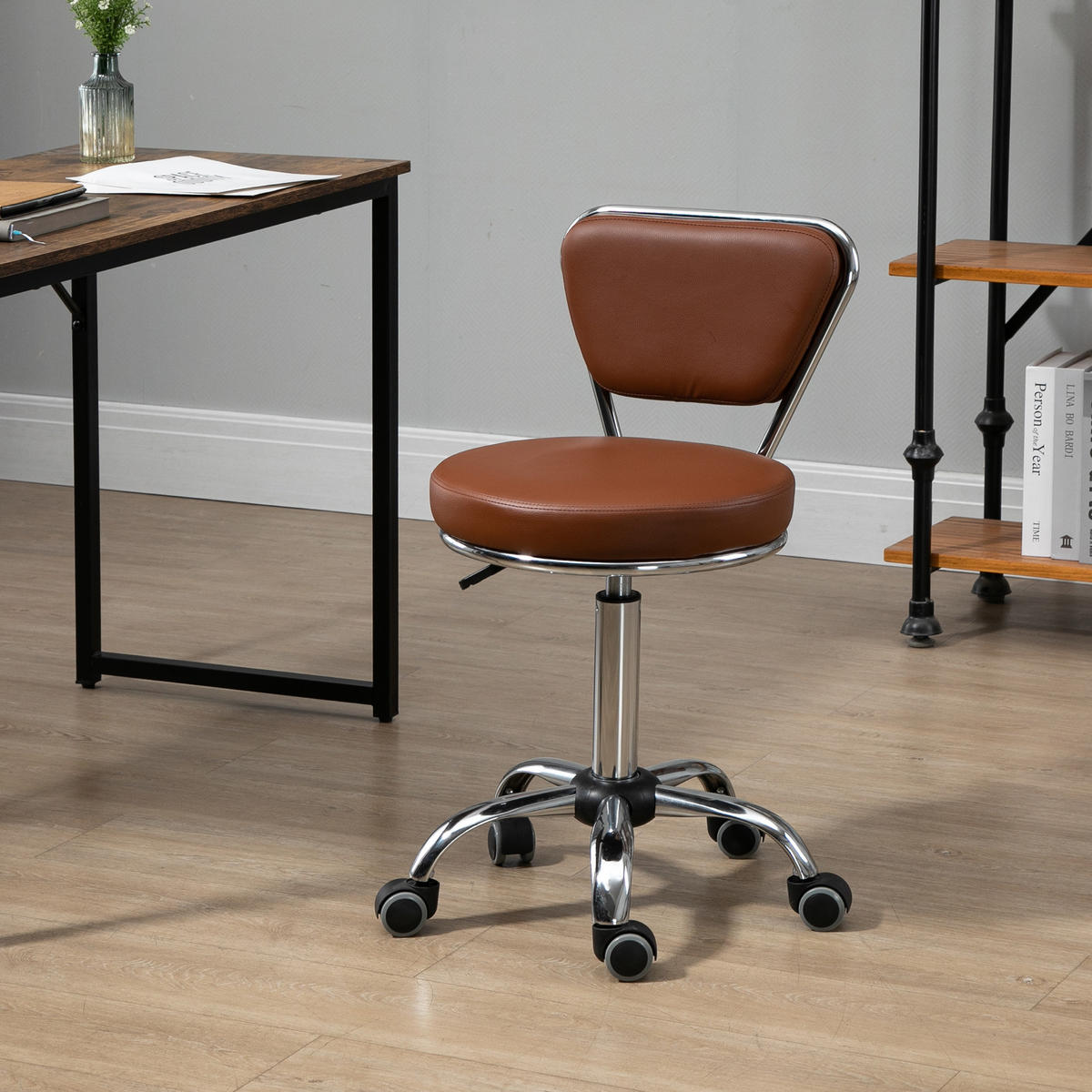 BÜROHOCKER DE-18033 höhenverstellbar 49-64 cm, Vintage-Stil Braun - Silberfarben, Metall (47/88/45cm) - ComfortXL