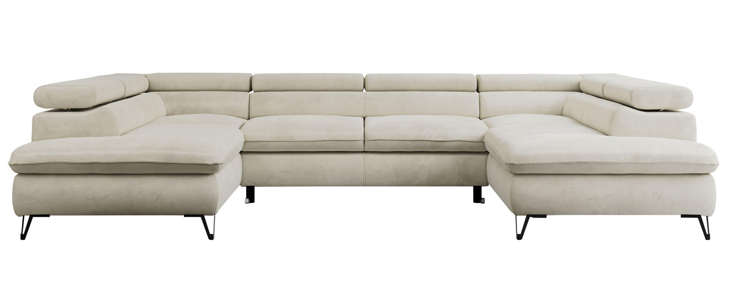 WOHNLANDSCHAFT PEDRO U Velvet Beige - Beige/Schwarz, Textil/Metall (346/76/208cm) - MKS
