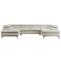 WOHNLANDSCHAFT PEDRO U Velvet Beige - Beige/Schwarz, Textil/Metall (346/76/208cm) - MKS
