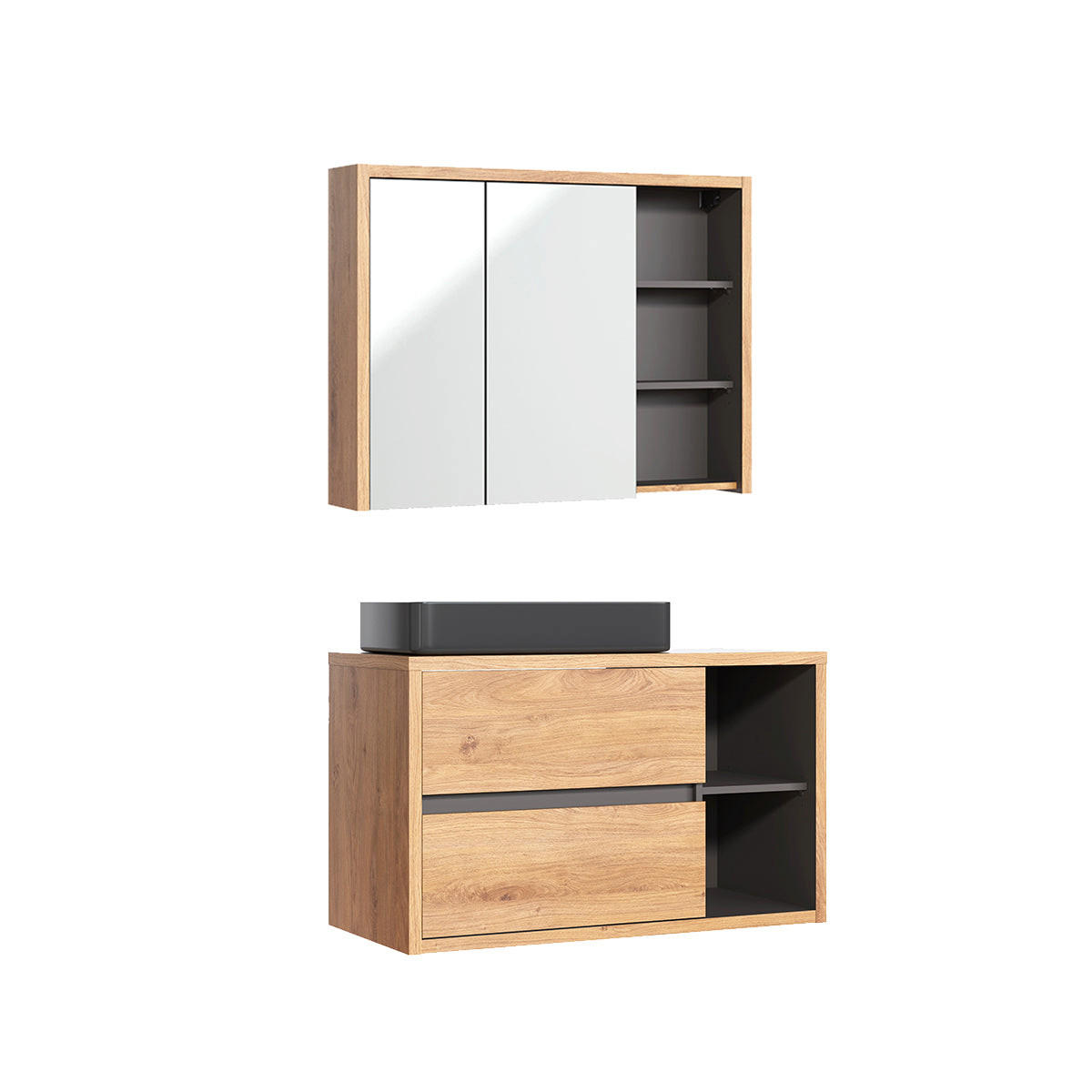 BADMÖBEL 100cm Rigel 2er-Set Holz und Anthrazit - Braun, Holzwerkstoff (100/60/45.5cm) - Petits-meubles