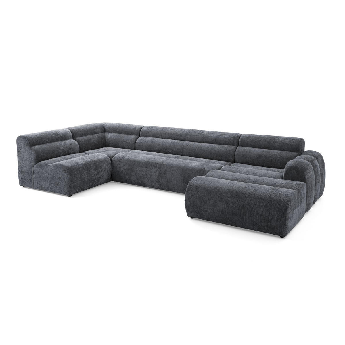 6-SITZER modulares Wohnlandschaft U XXL VEER SET 5 Links, 368 x 175 cm, Chenille Webstoff Dunkelgrau - Dunkelgrau/Schwarz, Holz/Kunststoff (368/75/175cm) - Muffo